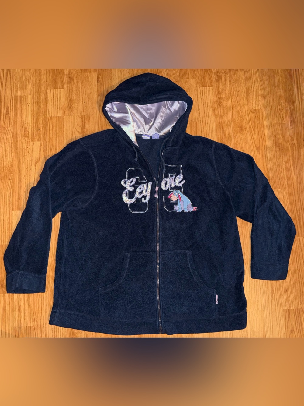 Disney woman Eeyore Navy Zip-Up Hoodie satin hood sz 26W 28W teacher magic